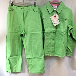 Quacker Factory women’s Capri Jacket Set. Sz M  lime Green Bling Cotton spandex - Picture 1 of 12