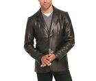 Leather Blazer Jacket Coat Men's Button Lambskin Soft Two Vintage Slim Black 9