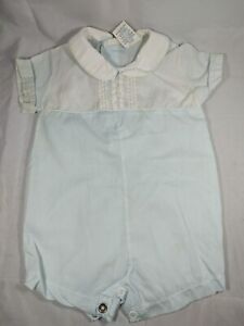 Vtg 70s 80s Alexis Baby Blue Collared Infant Romper Size 3 Months One Piece
