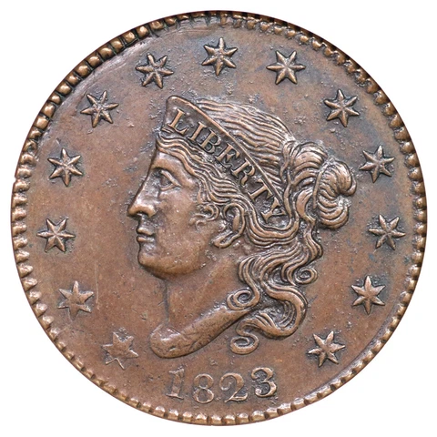 1823 Restrike NGC AU 58 Matron or Coronet Head Large Cent Coin 1c Cover