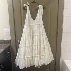 Innika Choo Gingham Smock Cream Summer linen Dress One Size (item 12.8) - Picture 1 of 9