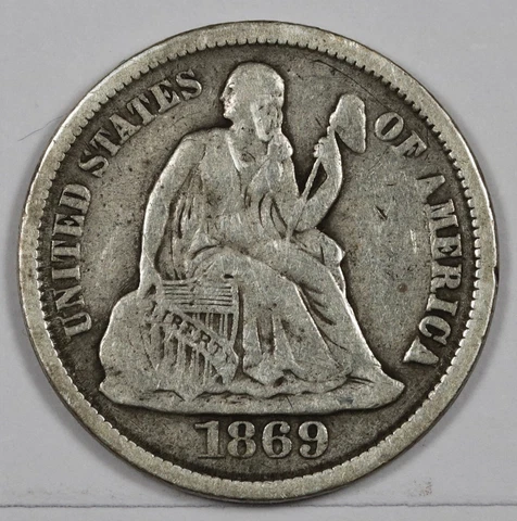 1869-s Seated Liberty Dime.  Natural Uncleaned.  VF.  186270 Cover