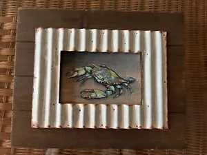 """Cangrejo cangrejo"" pintura acrílica muy pequeña - enmarcada 12"" X 9,5""" - Imagen 1 de 3