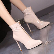 Pointed Toe Ankle Boots Fall Winter Women's Patent Leather Zipper Stiletto Shoes