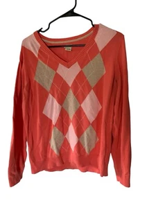 Izod Women's XL Argyle Diamond Design Sweater Peach Pink 100% Cotton - Picture 1 of 8