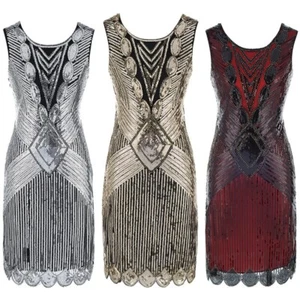 Ladies 1920's Gatsby Costume Cocktail Party Sequin Fringe Flapper Dress-FT05 - Picture 1 of 7