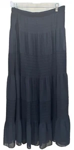 Nashalyly black chiffon tiered maxi skirt lined elastic waistband women's 3XL - Picture 1 of 3