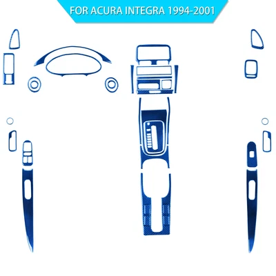 Kits de 37 piezas de molduras interiores completas de fibra de carbono azul para Acura Integra cupé 1994-01 Foto 1 de 4