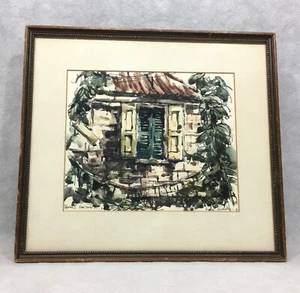 Obturador de ventana de acuarela enmarcado vintage firmado - Imagen 1 de 17