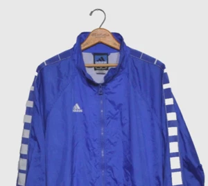 Adidas Track Jacket Giacca a Vento Vintage Taglia US Uomo XL Maniche Riflettenti Royal - Foto 1 di 12