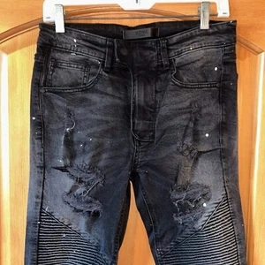 KDNK NWT NEW FUNKY UNISEX Men’s JEANS DENIM Stretch Black Distressed 28 $90 - Picture 1 of 9