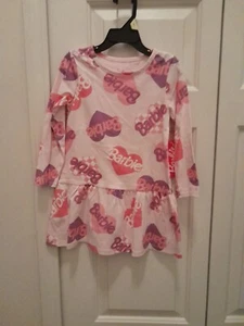 Barbie Pink Heart Toddler Girls Long Sleeve Drop Waist A- Line Dress Size 4T - Picture 1 of 4