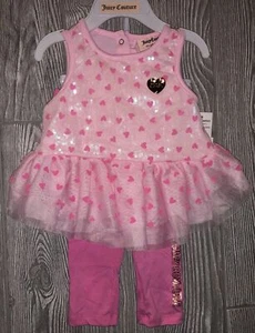JUICY COUTURE Sequined Bodice Tulle Peplum Pink Legging Set Infant Girls 6/9 Mos - Picture 1 of 8