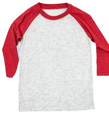 6 Pack Youth Kids Red Raglan 3/4 Sleeve Blanks  - Image 1 of 3
