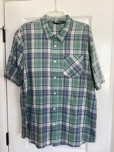 Vans Off the Wall Plaid Short Sleeve Button Shirt Mens Size XXL Blue Green White - Picture 1 of 8