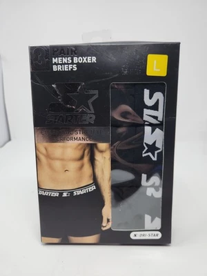 3 Pair Pack LARGE Starter Mens BOXER BRIEF Essential Stretch Dri-Star Black - Image 1 of 4