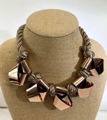 Alexis Bitar Metal Bow Necklace Rope Chain Cord Choker Copper Tone Brown BETT - Image 1 of 4