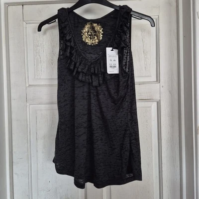New Look Ladies Black Burnout Ruffle Tank Top UK 16 EU 44 BNWT B09.130 - Image 1 of 4