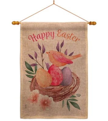 Pink Pascua Arpillera Casa Bandera Taco Primavera Feliz Conejito Huevo Temporada Decoración Foto 1 de 4