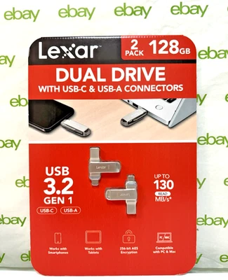 ¡¡NUEVO!! Lexar DUAL UNIDAD con USB-C y USB-A. 3.2 GEN 1 (PACK 128GB x 2) Foto 1 de 4