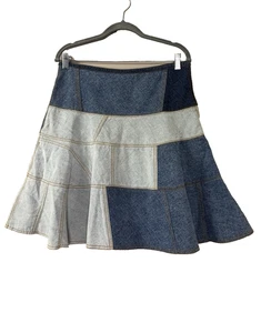 Vintage DKNY Y2K Womens 8 Boho Denim Patchwork Flare Swing Skater Skirt Hippie - Picture 1 of 10