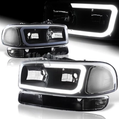 Faros LED negros transparentes + parachoques 4 piezas para GMC Sierra 1500 2500 G2 DRL 1999-2006 Foto 1 de 4