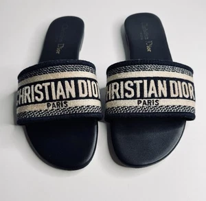 Christian Dior Women’s Dway Slides Blue Sandals Size 39 USA 8 - Picture 1 of 11