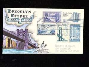 NY BROOKLYN MAY 17 1983 FDC D. KNAPP #2041 BROOKLYN BRIDGE+4 OTHER BRIDGE STAMPS - Picture 1 of 2