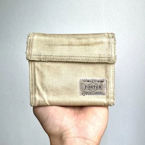 PORTER Yoshida & Co White Beige Canvas Tri-Fold Wallet Made In Japan Vintage - Picture 1 of 23