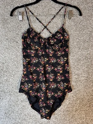 Madewell Floral Crossback One Piece Swimsuit Size 8 Black Multicolor - Image 1 of 4