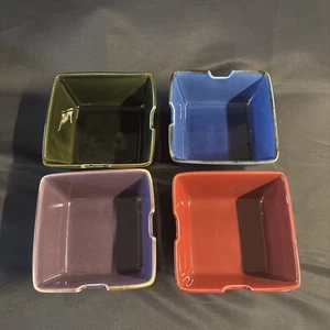 4 Pottery Barn Square Stoneware Asian Noodle Bowls Chopstick Rests Multicolor - Picture 1 of 7