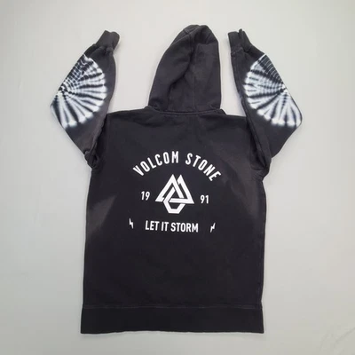 Volcom Sweater Mens Extra Small Black Tie Dye Sleeve Pullover Hoodie Casual Warm - Image 1 of 4