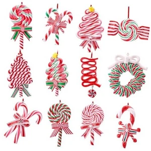  12 Pcs Christmas Candy Cane Ornament with Wreaths, Lollipop, Christmas Trees  - Picture 1 of 8
