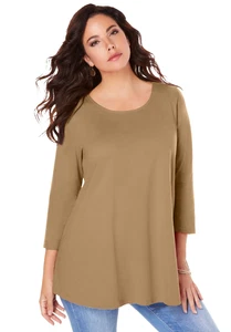Roaman's Women's Plus Size Ultimate Three Quarter Sleeve Swing Tee - Picture 1 of 57