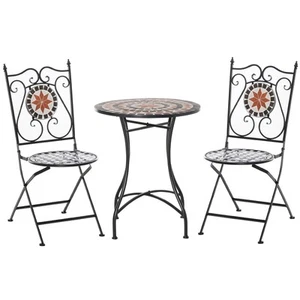 Garten Balkonmöbel Set Sitzgruppe 3-teilige Mosaiktisch+2 faltbare Stühle Metall - Bild 1 von 10