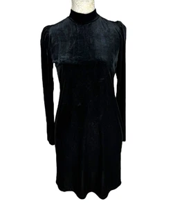 George Black Velour Velvet Mini Dress High Neck Long Sleeve Women’s UK Size 12 - Picture 1 of 7
