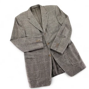 Canali Proposta Mens 42L Brown Plaid Check Wool & Cashmere Blazer Made in Italy - Picture 1 of 13