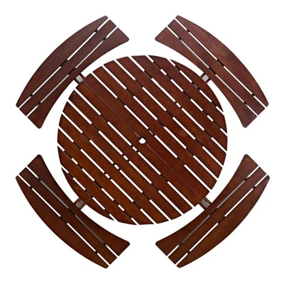 Mesa de picnic redonda para 8 personas con bancos incorporados, agujero para sombrilla, madera rústica Foto 1 de 4