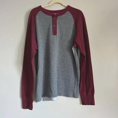 LL Bean Henley Shirt Men Red Gray Two Layer River Driver Traditional Fit Wool L - Image 1 of 4