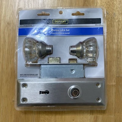 Juego de cerraduras de mortaja desafiantes perillas de vidrio para puerta interior con cerradura acabado níquel satinado Foto 1 de 4