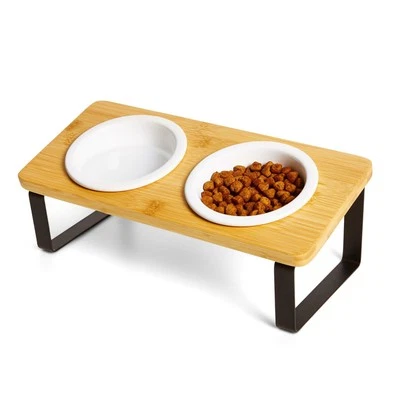 Futterstation Katzen Erhöht, Ergonomischer Erhöht, Fressnapf Keramik und Holz - Bild 1 von 4