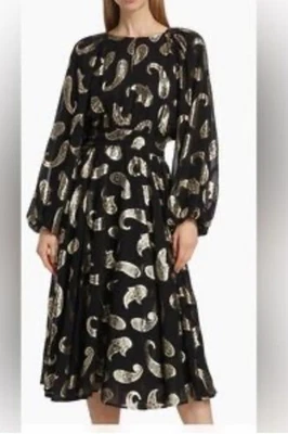 Elie Tahari MD The Audrey Paisley Midi Dress Black Metallic Gold - Image 1 of 4
