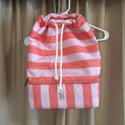 Victoria's Secret новый без ЯРЛЫКОВ коралл в полоску пляж кулер рюкзак - Изображение 1 из 4