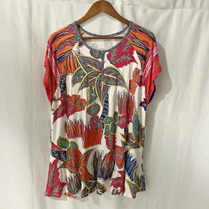 SOFT SURROUNDINGS white multicolor floral scoop neck short sleeve knit top L - Picture 1 of 8