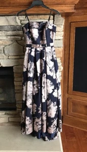Xscape Long Brocade Strapless High-Low Ballgown Formal Dress Blue Floral Sz 0 - Picture 1 of 10