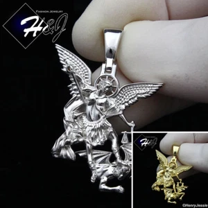 MEN 925 STERLING SILVER GOLD PLATED/SILVER ST MICHAEL THE ARCHANGEL PENDANT*S327 - Picture 1 of 10