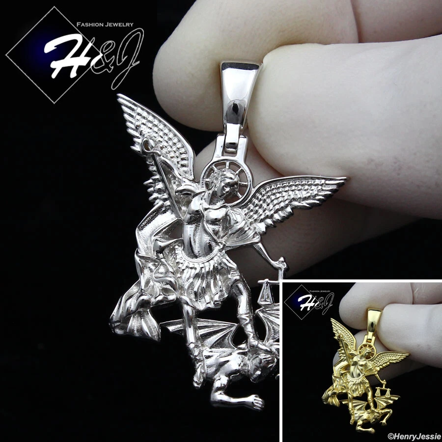 MEN 925 STERLING SILVER GOLD PLATED/SILVER ST MICHAEL THE ARCHANGEL PENDANT*S327 - Image 1 of 1
