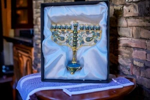 Hanukkah Menorah Birds design 9 rami portacandele vintage Chanukah - Foto 1 di 8
