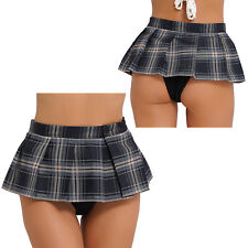 US Women's Micro Skirts with Necktie Mini Plaid Skirt Pleated Schoolgirl Cosplay