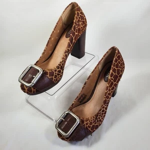 Fossil Brown Giraffe Print Pony Hair Maddox Heel Women's Shoes Sz 7 - Picture 1 of 8